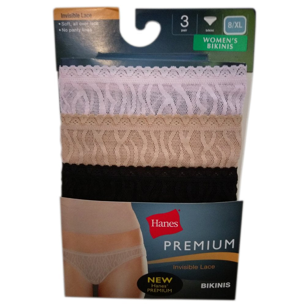 Hanes Womens Premium Invisible Lace Bikini Underwear - 3 Pack